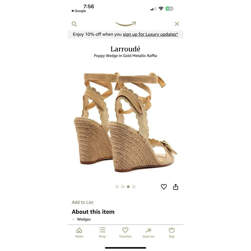 Larroude Beige Espadrille Wedge Sandals with Ankle Tie